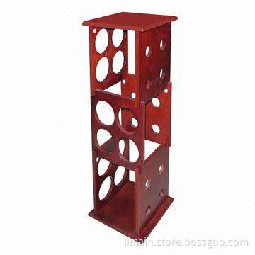 Wine Rack with Light Cherry Color, Sized 9 3/8 x 9 3/8 x 27 1/2 Inches